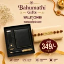 Personalized Rudraksha Rakhi with premium wallet gift set for brother
