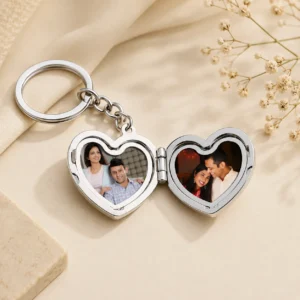 Personalized heart photo keychain with couple pictures