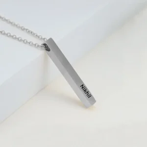 Personalized name bar necklace with custom engraved pendant