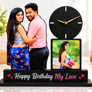 Customized couple photo clock with personalized picture and message