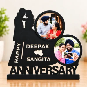 Personalized anniversary photo frame with couple names and photos