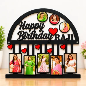 Personalized happy birthday photo frame with custom name and photos