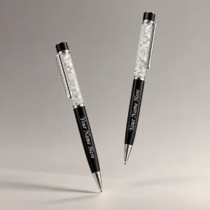 Personalized black and silver name pen with custom text