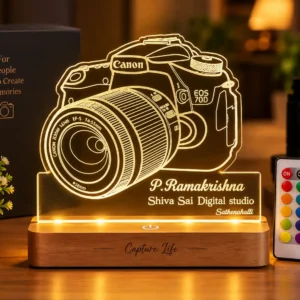 Personalized camera LED lamp with custom name for photographers