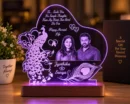 Personalized couple LED lamp with photo, names and peacock feather design