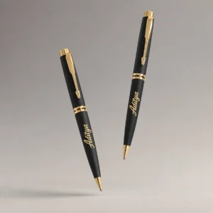 Personalized name engraved black and gold metal pen