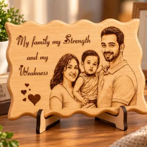 Personalized wooden family photo frame with engraved family portrait