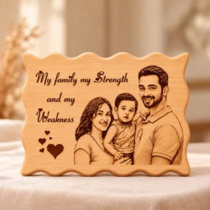 Personalized wooden family photo frame with engraved family portrait