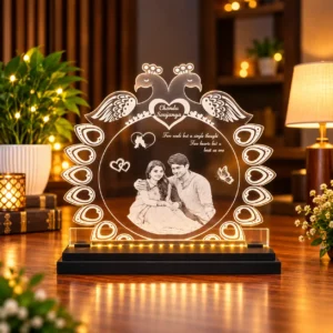 Personalized Peacock Couple Photo LED Lamp | Custom Couple Gift