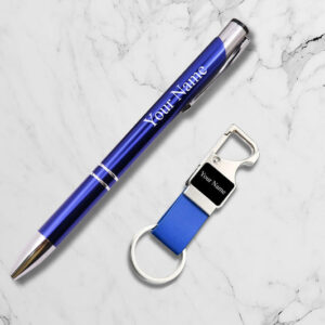Blue Personalized Pen & Keychain Gift Set
