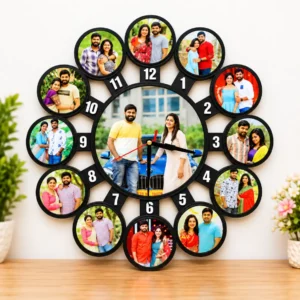 Personalized 12 photo wall clock with custom couple and family photos