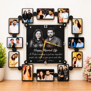 Personalized 12 photo wall clock with custom family and couple photos