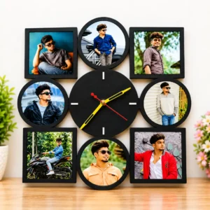 Personalized 7 photo wall clock with custom photos for men
