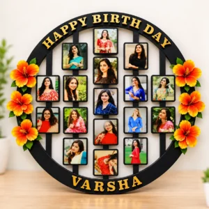 Personalized birthday photo collage frame with name and multiple photos