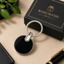 Personalized black round keychain for custom name engraving