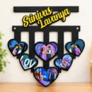 Personalized couple photo collage wall hanging with names and heart-shaped photo frames