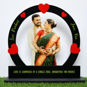 Personalized couple photo frame with custom names and heart design