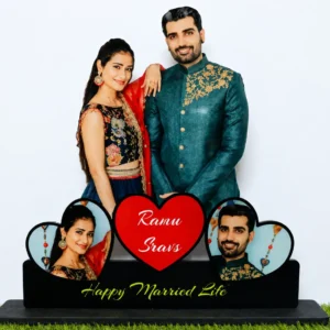 Personalized couple photo frame with heart-shaped photos