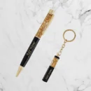 Personalized golden pen and keychain gift set with custom name