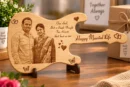 Personalized guitar shaped wooden photo frame with couple photo engraving