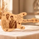 Personalized guitar shaped wooden photo frame with couple photo engraving