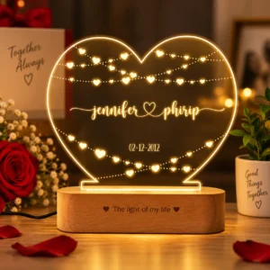 Personalized heart shape LED lamp with couple names and date