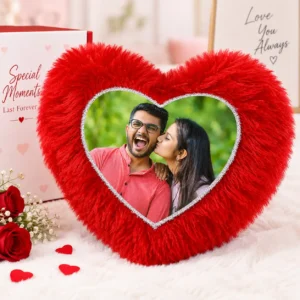 Personalized heart shape photo cushion with custom couple photo