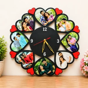 Personalized heart shape photo wall clock with multiple custom photos
