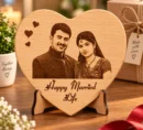 Personalized heart shaped wooden photo frame for couples