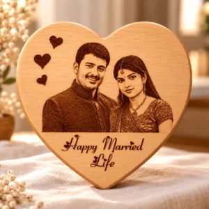Personalized heart shaped wooden photo frame for couples