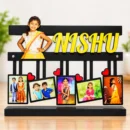 Personalized kids name photo frame with multiple hanging photos