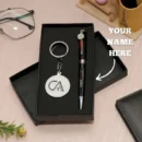 Personalized pen and keychain gift set in premium gift box