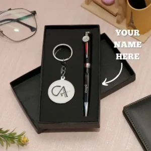 Personalized pen and keychain gift set in premium gift box