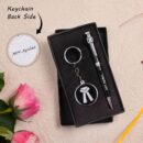 Personalized silver pen and keychain gift set with custom name