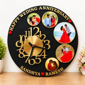 Personalized wedding anniversary photo clock with couple photos and custom names