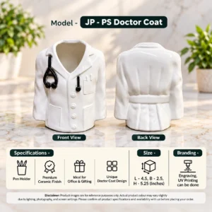 Doctor coat ceramic pen holder with premium finish and personalization options