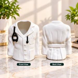 Doctor coat ceramic pen holder with stethoscope design