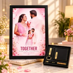 Personalized 16×24 inch photo frame with wallet pen and keychain gift combo