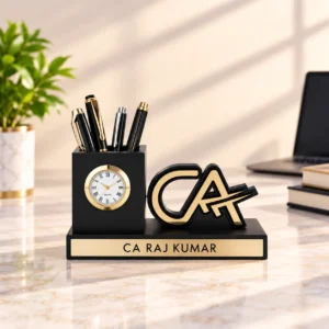 Personalized Executive Desk Organizer with Clock and Pen Holder