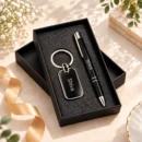 Personalized black pen and keychain gift set in premium gift box