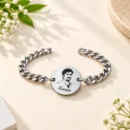 Personalized photo bracelet with custom name and round photo charm