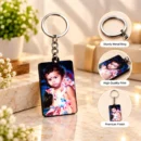 Personalized rectangular photo keychain with custom photo and metal ring