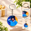 Personalized round photo keychain with custom photo and metal ring