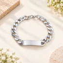 Personalized silver chain bracelet with custom rectangular name plate