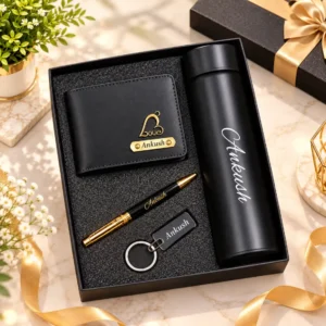 Personalized Wallet, Pen, Keychain & Bottle Gift Combo