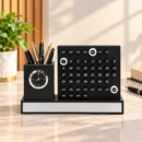 Premium wooden desk organizer with calendar and pen holder
