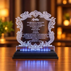 Personalized couple photo acrylic LED lamp with an illuminated portrait and Love Forever text