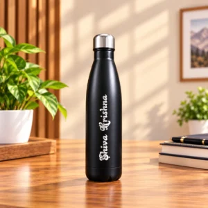 Personalized black insulated bottle with custom name design